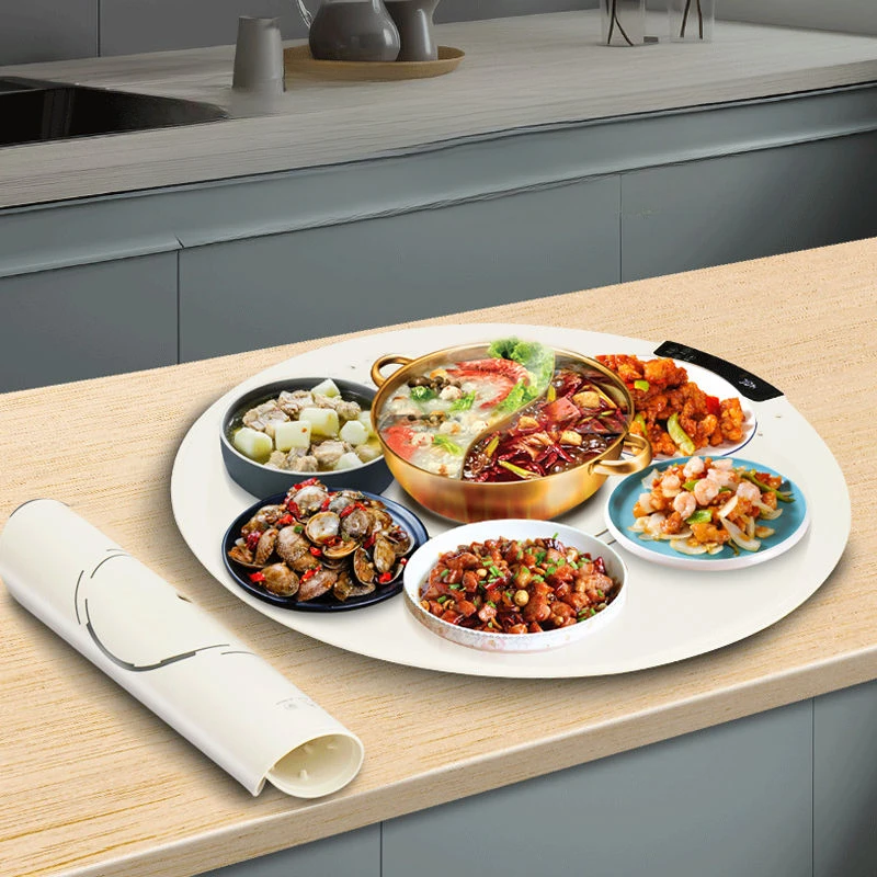 

Silicone Dishes Warming Plate Flexible Folding Smart Reservation Constant Temperature Dining Table Dishes Warming Keeping Plate