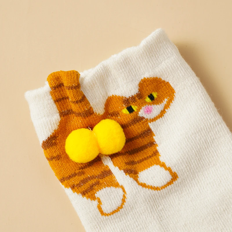 Women's 3D Cute Cat Fur Ball Socks Cartoon Creative Trendy Middle Tube Couple Socks Funny Breathable Comfortable