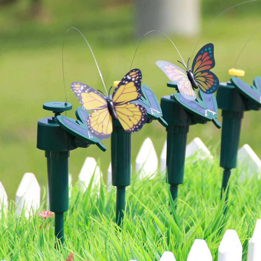 1Pc Solar Powered Flying Fluttering Fake Butterfly Stake Ornament butterfly decoration