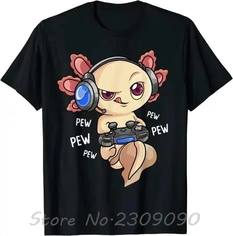 Axolotl Gaming Jungen Mädchen Kawaii Anime Videospiel Pew Gamer Baumwolle T-shirt Unisex Tops Tees Übergroßen T-shirt männer Kleidung