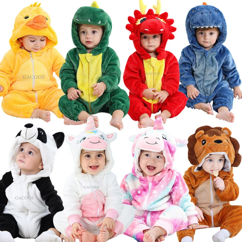 Baby Cartoon Romper Newborn Hooded Infant Clothing Boys Girls Pajamas Animal Onesie Jumpsuit Panda Costumes Flannel Baby Rompers