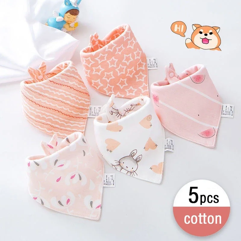 5pcs/lot cotton bib Pure Cotton Baby Bibs Triangle Double Cotton Bibs Cartoon Print Saliva Towel Baby Boys Girls Feeding Apron