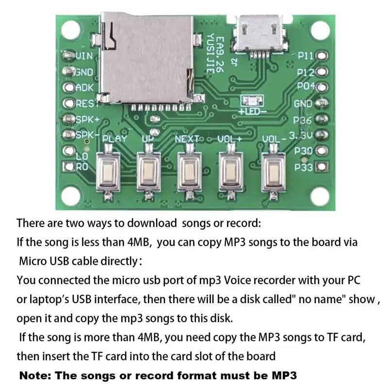 사운드 녹음 모듈 PIR 적외선 센서가 포함된 MP3 음악 음성 재생 키트 DIY Shop Welcomer용 USB 다운로드 TF 카드 지원