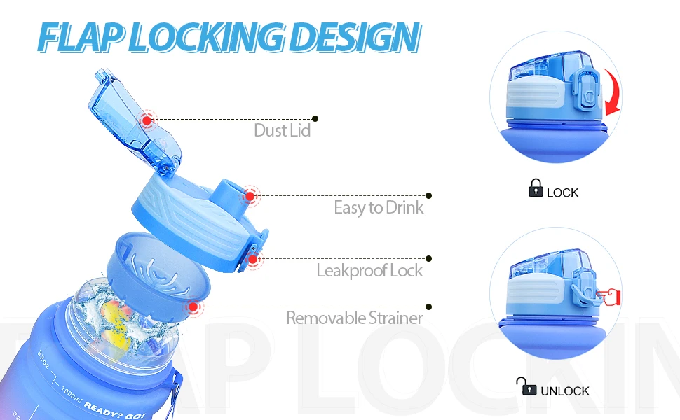 1 Liter Large Capacity Sports Water Bottle Leak Proof Colorful Plastic Cup Drinking Outdoor Travel Portable Gym Fitness Jugs S5ffe4a4039e142b4a9c06a16298af414y
