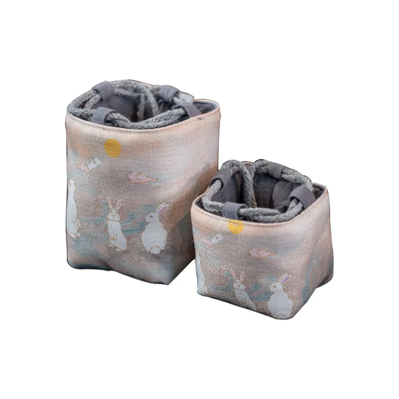 Cotton Linen Bag Teapot Bag Chinese Style Cup Printed Rabbit Portable Tea Set Cloth Tea Set Storage Cup ZD41