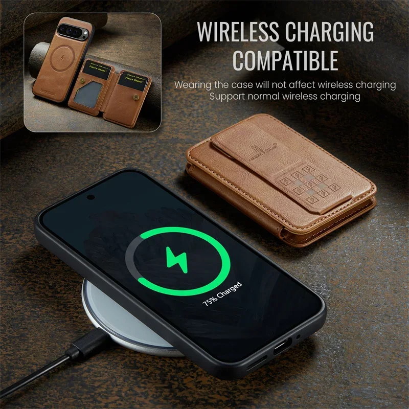 2 In 1 Magsafe Magnetic Leather Phone Case for Google Pixel 9 Pro XL 8 8A 8Pro 7 7Pro 7A Wallet Cards Slot Holder Pocket Cover 5