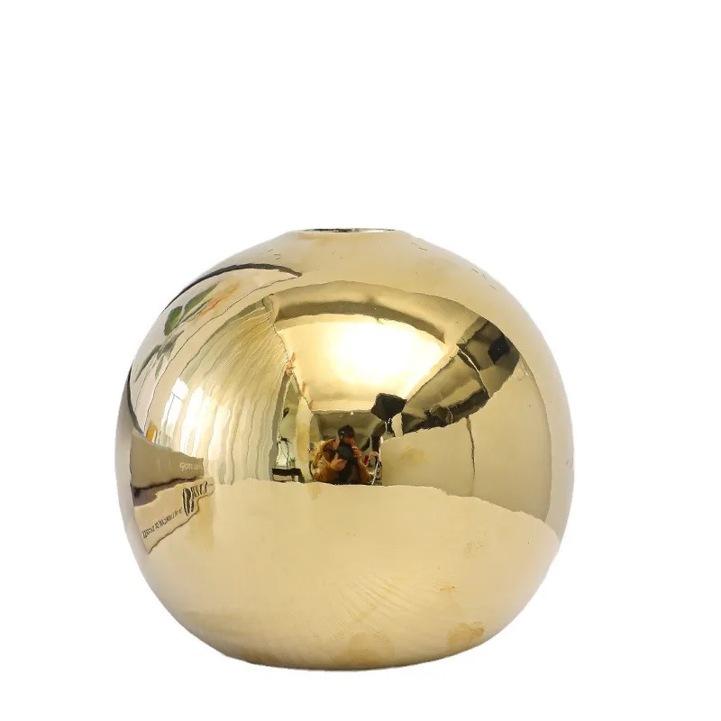 Ceramic Vase Gold-plated Ball Flower Arrangement Desktop Hydroponics Container Living Room Office Bookcase Vase Gold Vase 5