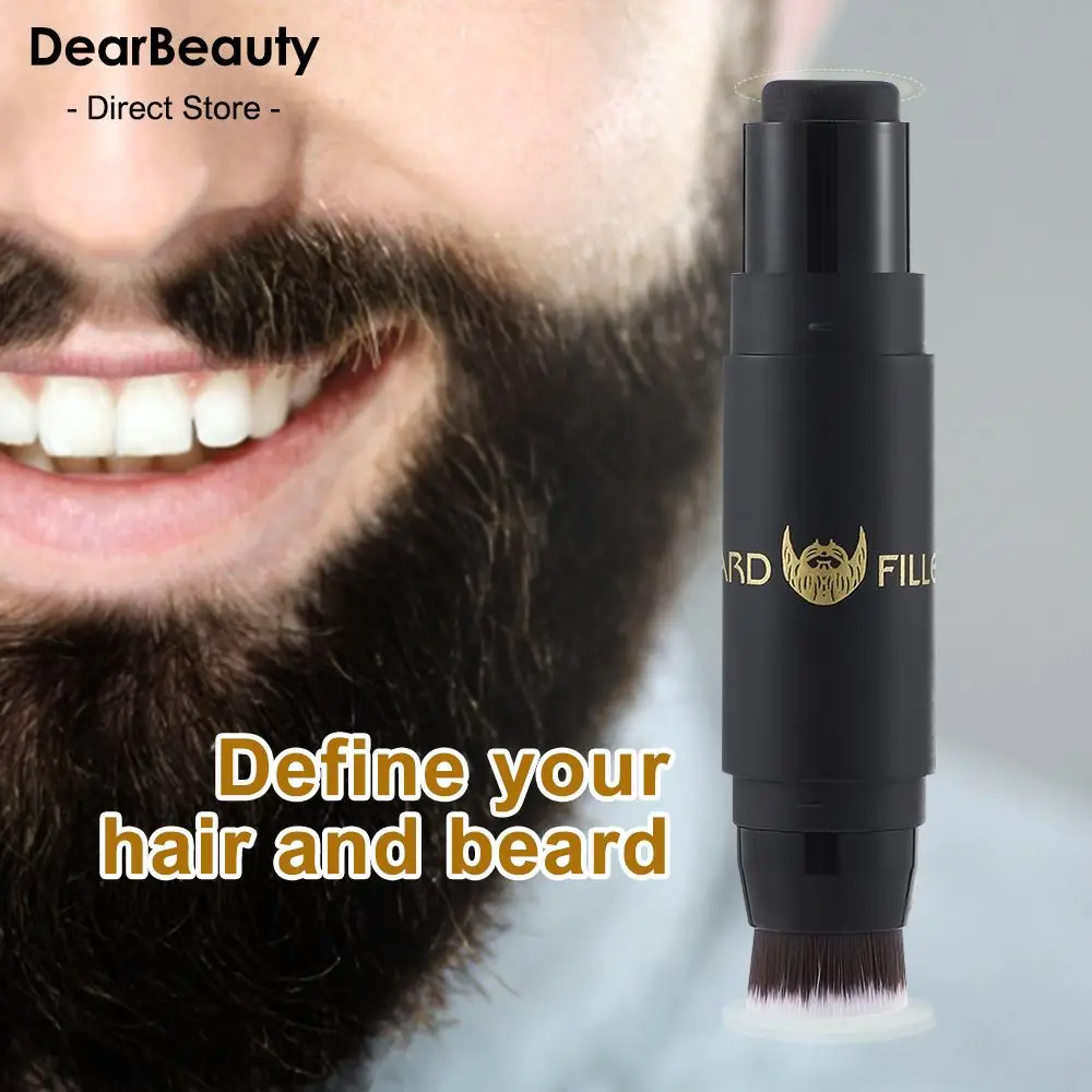 2-In-1 Beard Filler Pen Kit Brush Filling Pencil Dye Pen Waterproof Sweat Proof Black Color Shaping Whiskers Styling Pen Tool