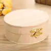 Multifunction Wooden Storage Box Round Plain Wood Case Vintage Jewelry Box With Lid Desktop Wood Clamshell Storage Organizer 3