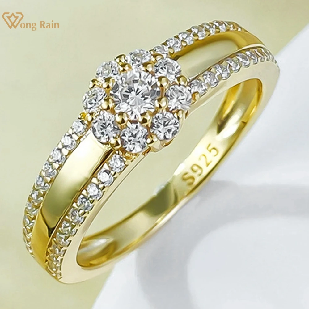 

Wong Rain 18K Gold Plated 925 Sterling Silver Round Cut Lab Sapphire Gemstone Ring For Women Fine Jewelry Wedding Party Gifts