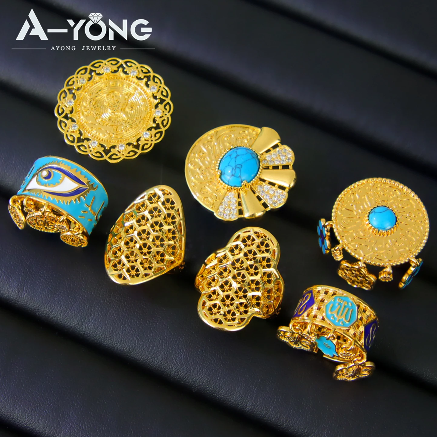 Arabische Vintage-Türkis-Ringe, 21 Karat vergoldet, italienischer Zirkonia, exotische Ringe, Algerien, Damen, Brautparty, Schmuck, Geschenke