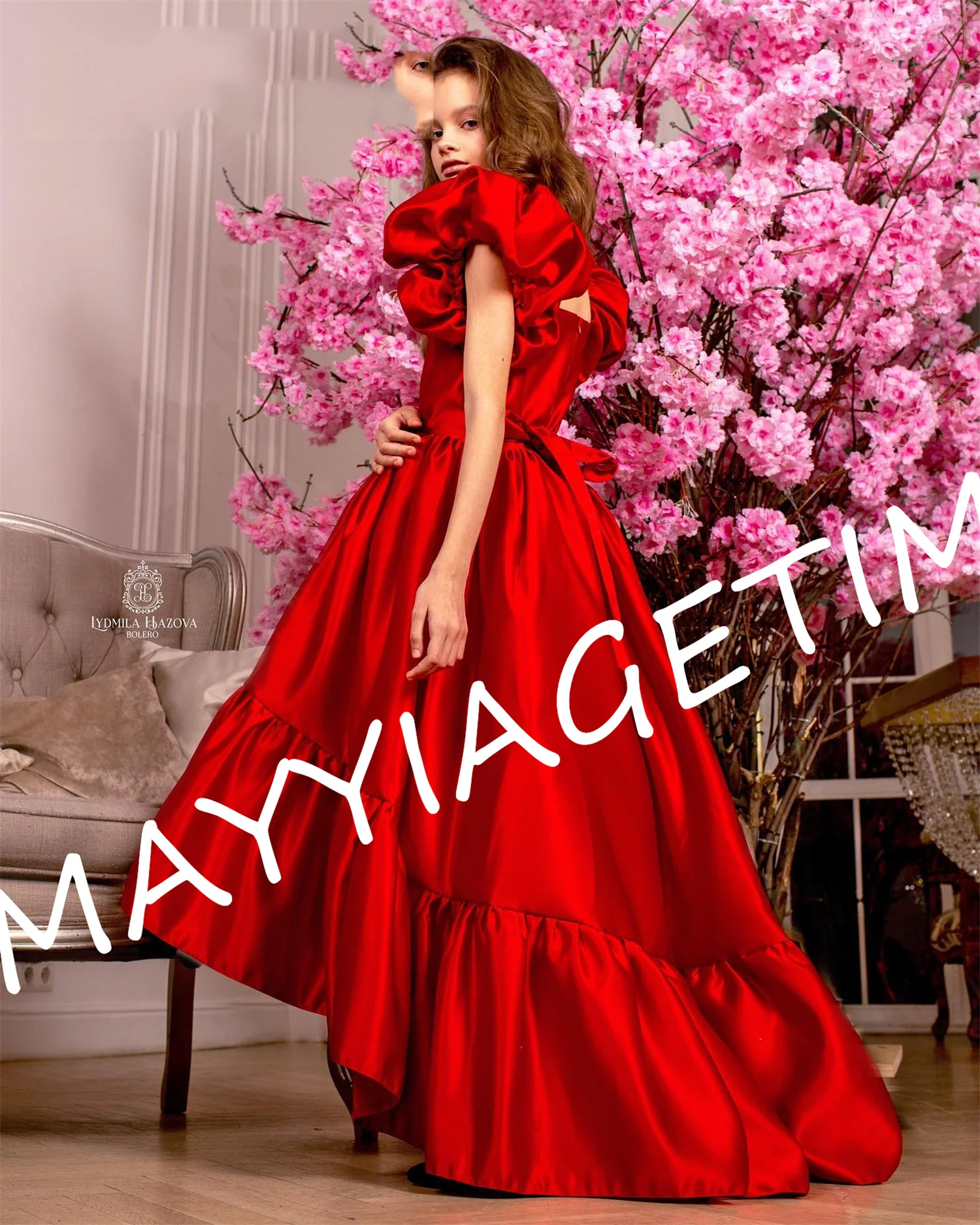 

Gardenwed Red First Communion Dress High Low Girl Graduation Dress 4 to 6 years Satin Princess Birthday Dress for Girls