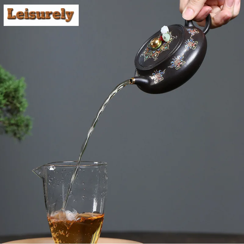 190ml Yixing Purple Clay Teapots Handmade Colour Enamels Pot Raw Ore Zhu Mud  Reducing Roasting Kettle With Infuser Zisha Teaset