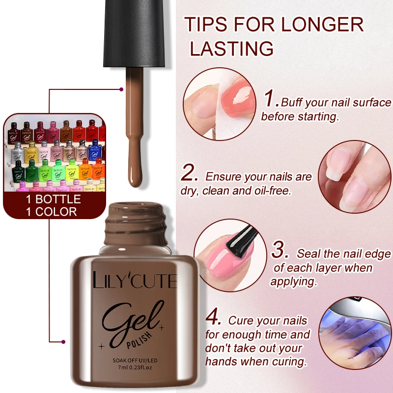 LILYCUTE 6Pcs/set 7ml Coffee Series Gel Nail Polish Kit 125 Colors Manicure Semi Permanent Soak Off UV Nail Art Gel Varnish 5