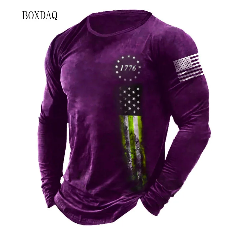 Amerikanische Flagge Muster Männer T-Shirts Frühling Herbst Langarm 3D-Druck Street Fashion T-Shirt 6xl plus Größe männliche Kleidung lässige Tops – Detail 11
