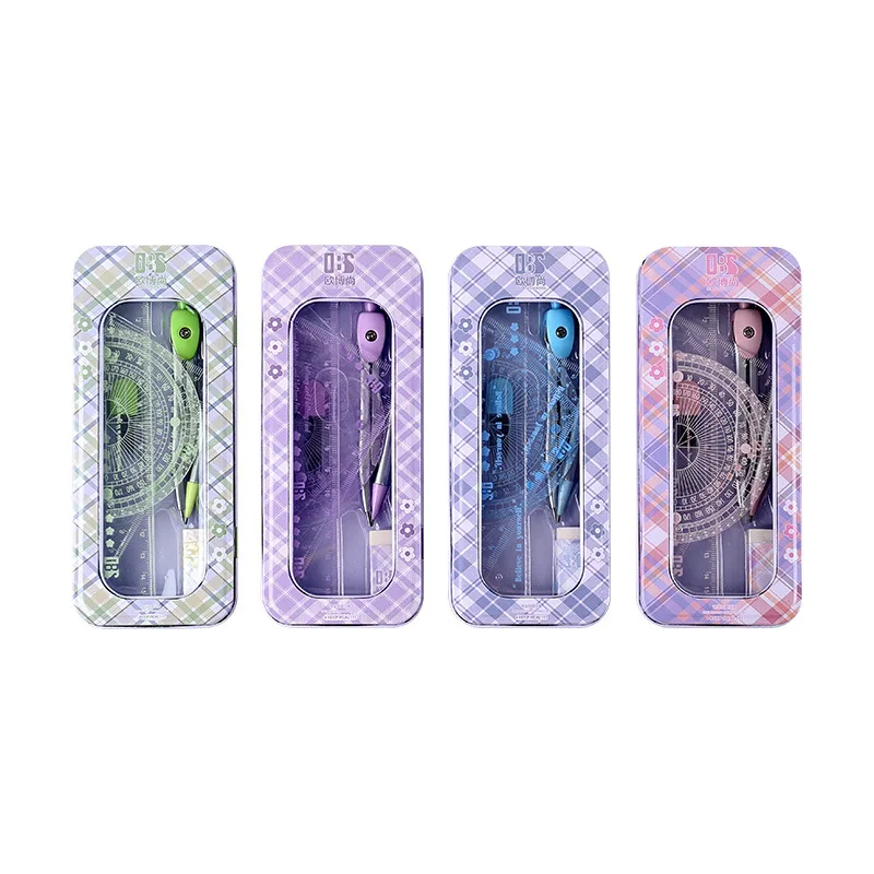 7Pcs Ruler Set Math Drawing Tool Kawaii Geometric Drawing Eraser Compasses Scholar Kit Compass School Supplies Set Stationery