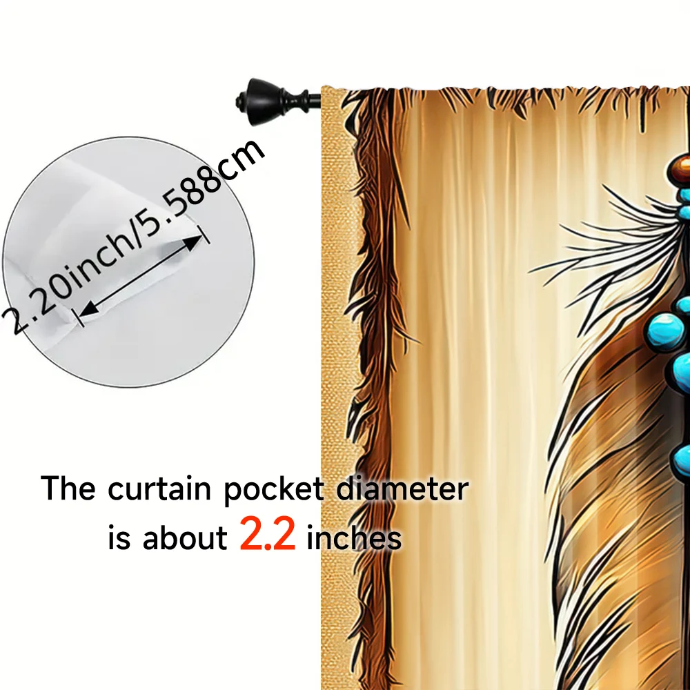 2pcs, spring summer Curtains Retro feather Indiana ethnic culture style simple Yarn Curtains Durable Polyester Outdoor 5