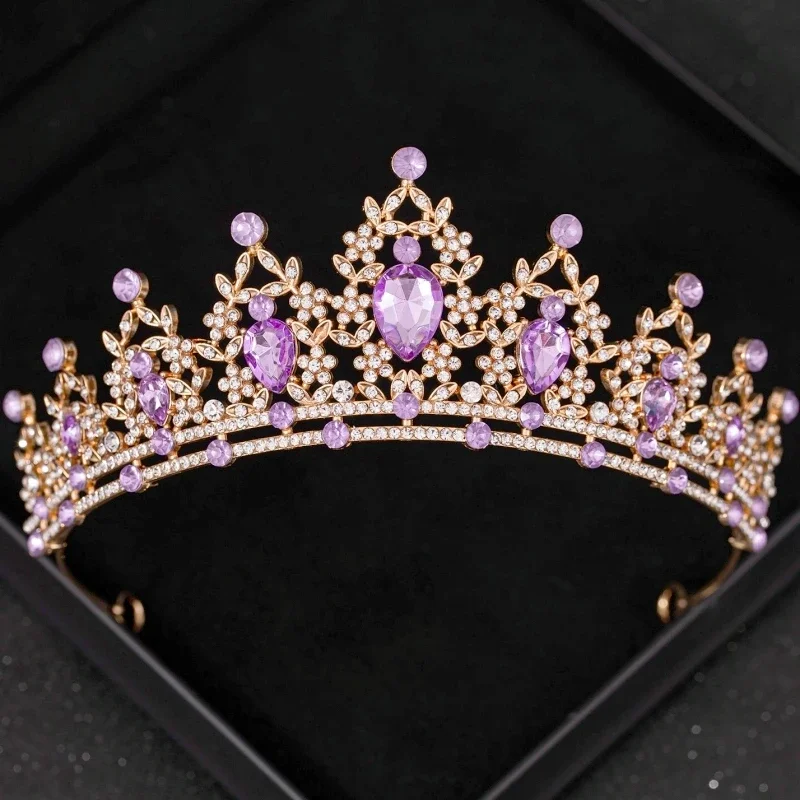 Purple Crystal Tiaras And Crowns Rhinestone Prom Diadem Crown for Women Bridal Wedding Hair Accessories Jewelry Crown Tiara Gift for hair accessories bridal hair accessories crown headband