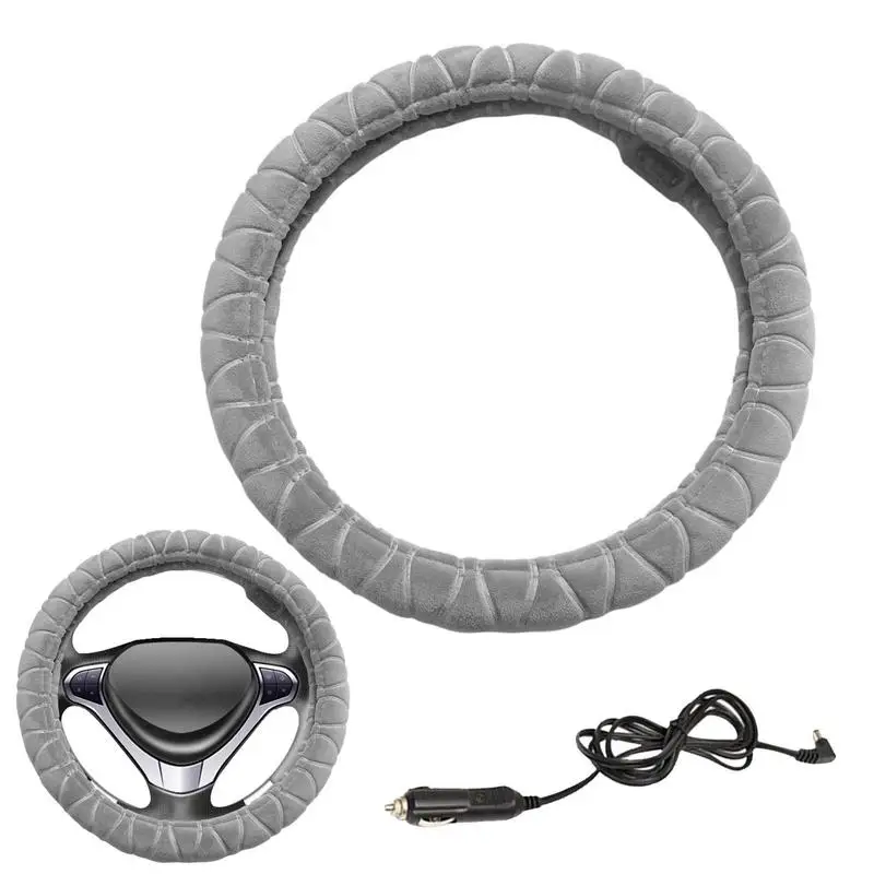 

12V Heated Steering Wheel Cover Soft Plush Breathable Universal Fit Warm Winter Driving Heater Pad Electrical Steering Protector
