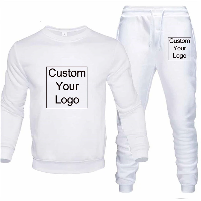 New Custom Logo Solid Color New High-Quality Men's Leisure Sports Round Neck Hoodless Pullover+Outdoor Running Pants Set