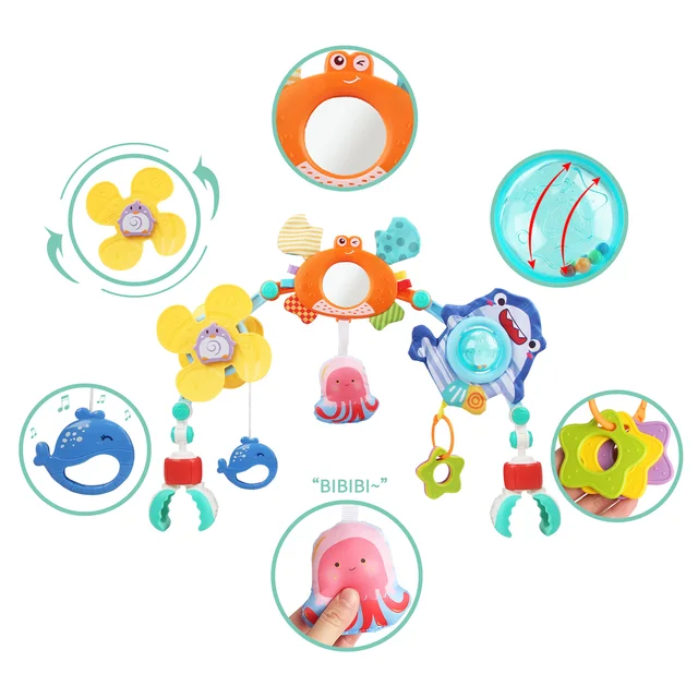 Jouets d'arc de poussette pour bébé, jouet videur, arc d'activité, jouets de motricité Fine, développement sensoriel, jouets de siège de voiture pour bébé 2