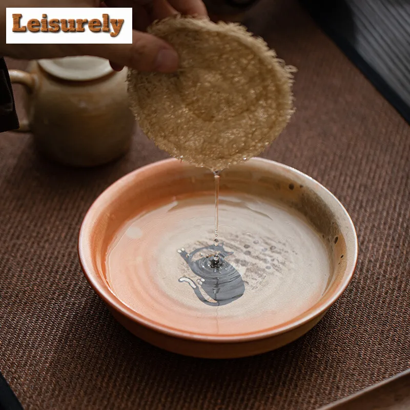 Creative Hand-painted Zhiye Cat Pot Holding Holder Dry Brew Table Tea Tray Ceramic Insulation Pad Fruit Snack Plate Accessories