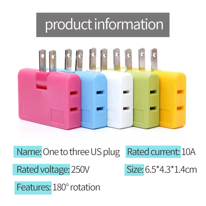 180&deg; Rotating American Standard Plug 1 In 3 Out Universal Convenient Travel Adapter Phone Charger USA Canada Colombia Mexico