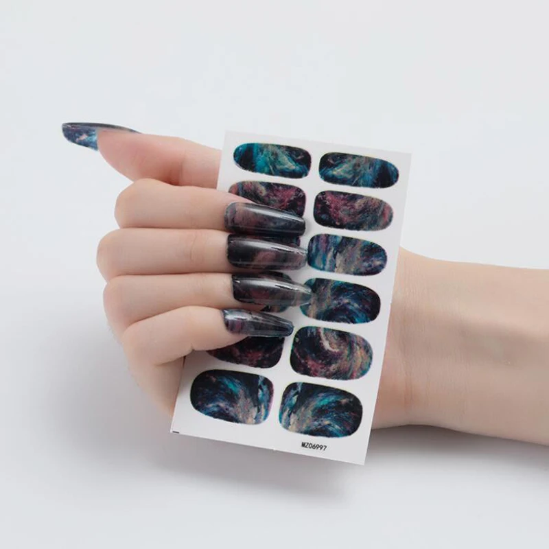 Starry Sky Colorful Painting Nail Stickers Finished Adhesive Full Cover Nail Wraps False Patch Tips Art Decals Decors