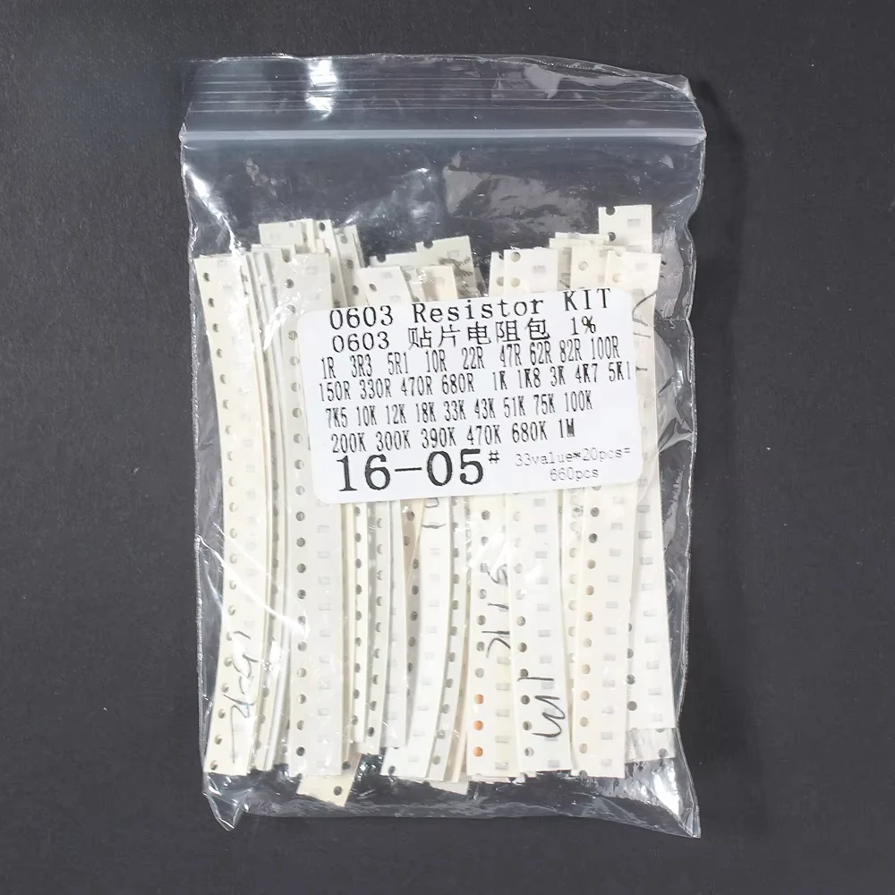 SMD Resistor Kit 0603 0805 1206 1% Resistance Assorted Kit 1 Ohm-1M Ohm Chip Resistors 660PCS
