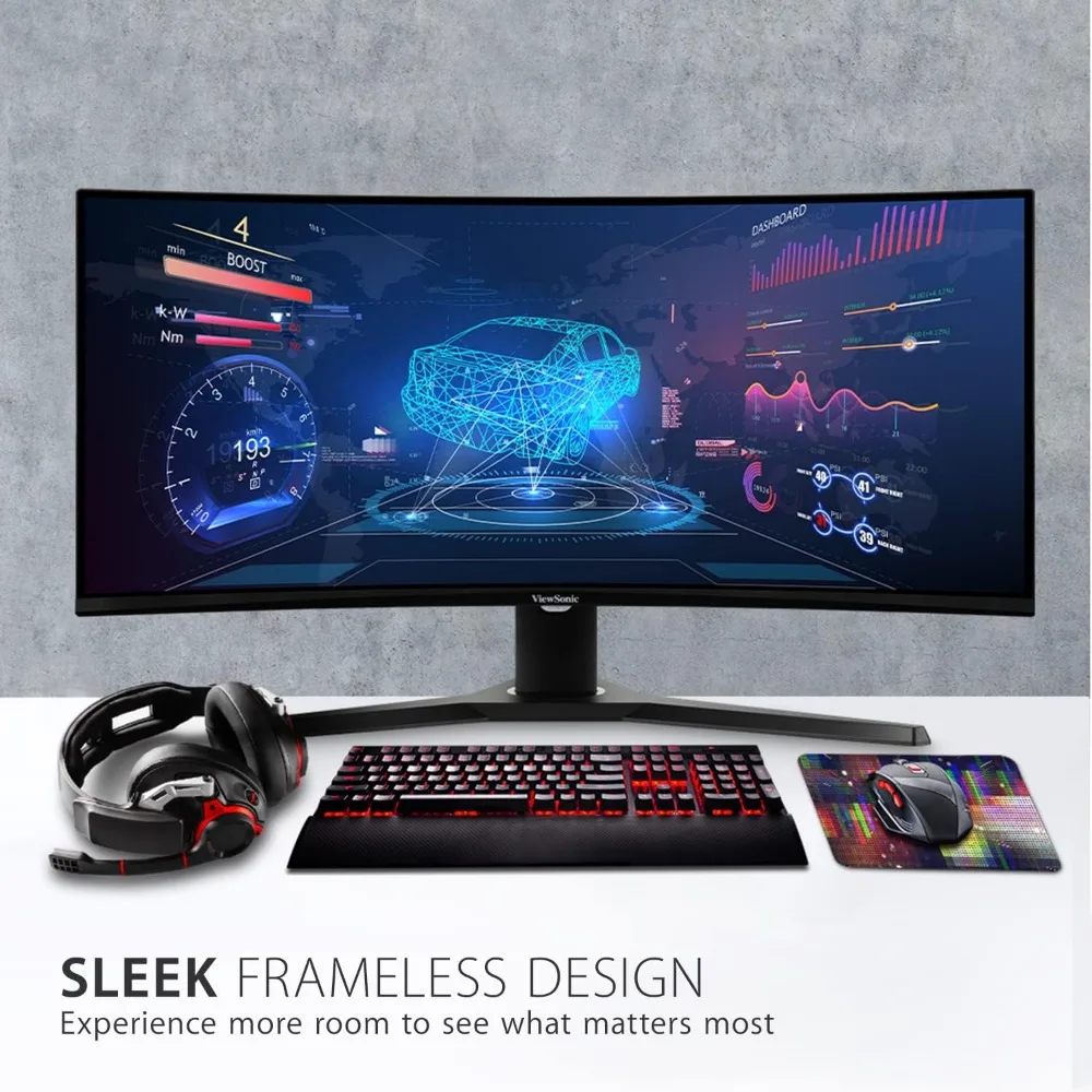 OMNI VX3418-2KPC 34 Inch Ultrawide Curved 1440p 1ms 144Hz Gaming Monitor with Adaptive Sync, Eye Care, HDMI 5