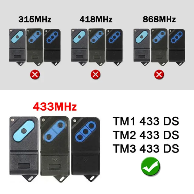 For TM1 433 DS / TM2 433 DS / TM3 433 DS 433MHz Fixed Code Garage Door Remote Control Gate Opener Handheld Transmitter 2