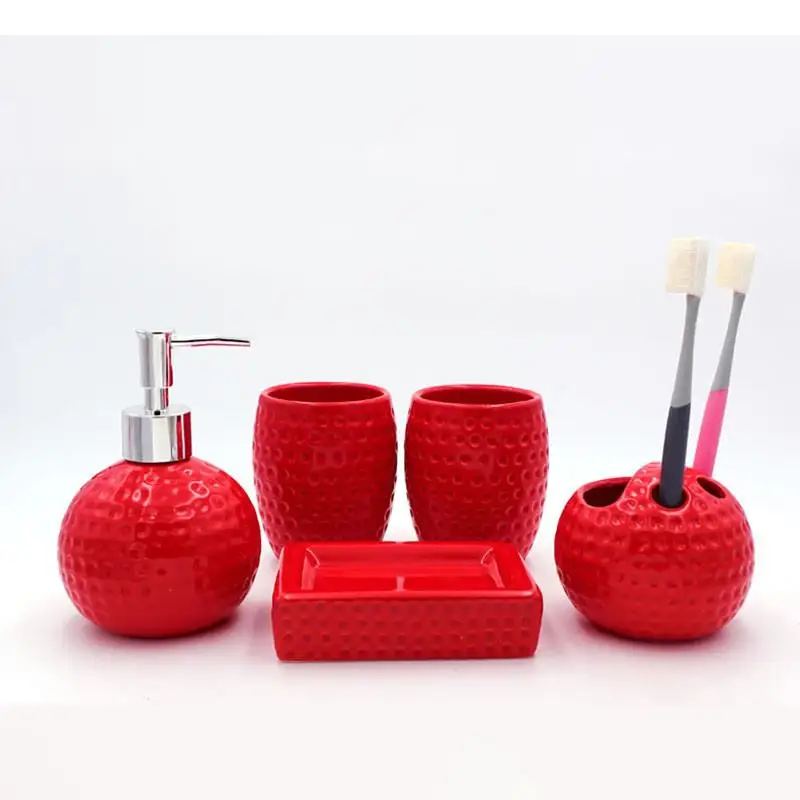 

Ceramic Bathroom Five Piece Set Couples Mouthwash Set Home Toiletries Lotion Bottle Toothbrush Holder Mouthwash Cup Soap Dish