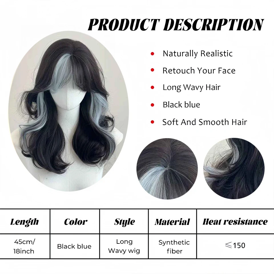 Blue Synthetic Mullet Wig with Bangs for Anime Cosplay