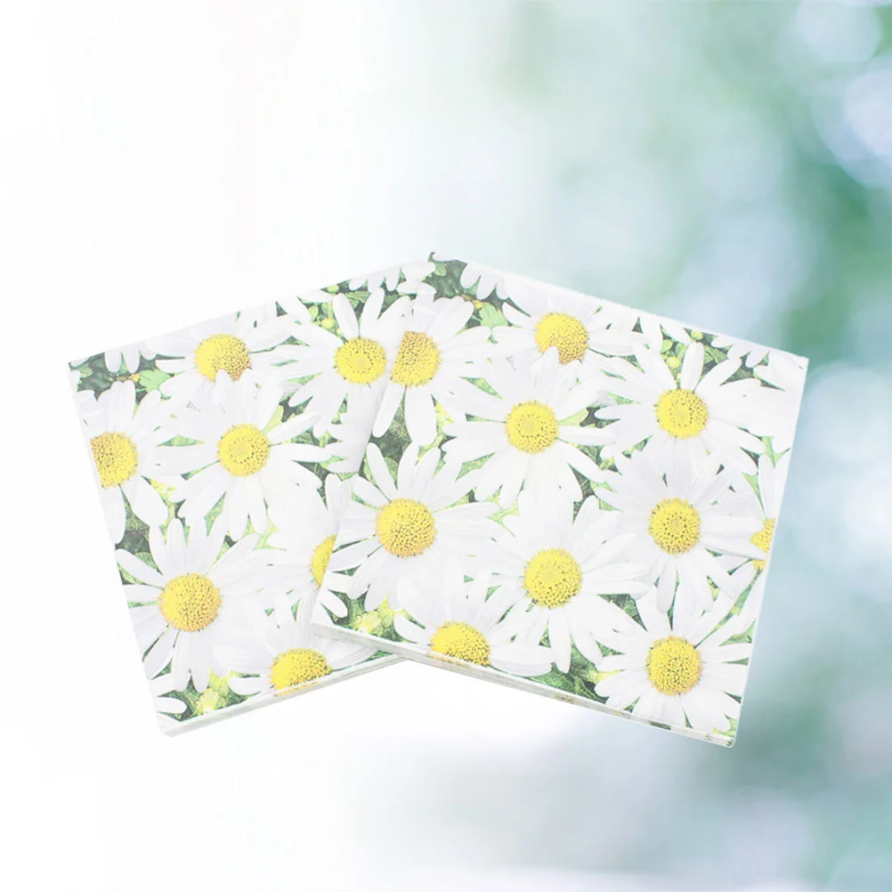 Daisy Printed Napkins Disposable Tissue Paper Serviettes Banquet Party Supplies Virgin Wood Pulp Material 20pcs