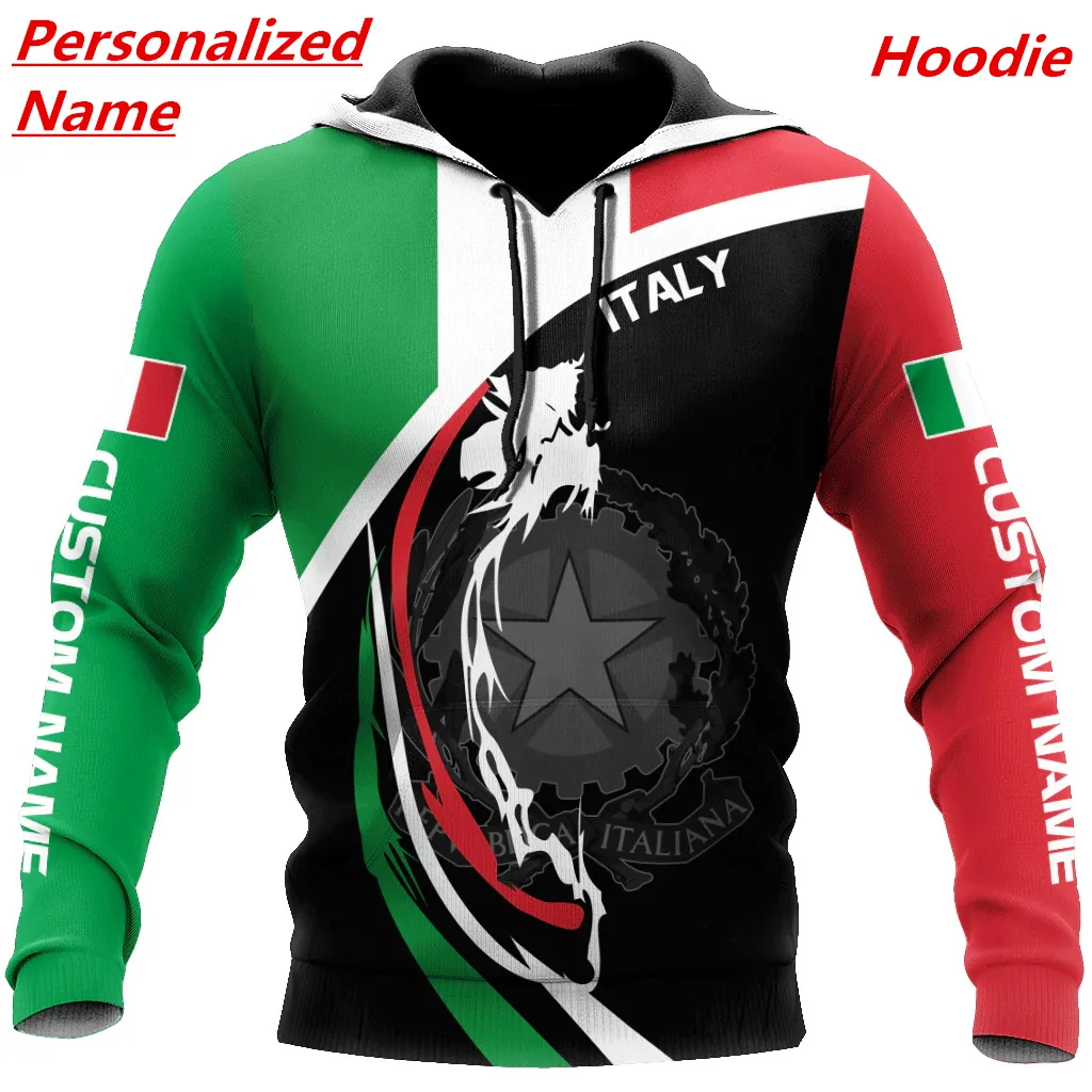 

Fashion Personalized Name Italy Flag Coat of Arm 3D Printed Men's Zipper Hoodie Unisex Street Wear Casual Hoodie Sweatshirt L024