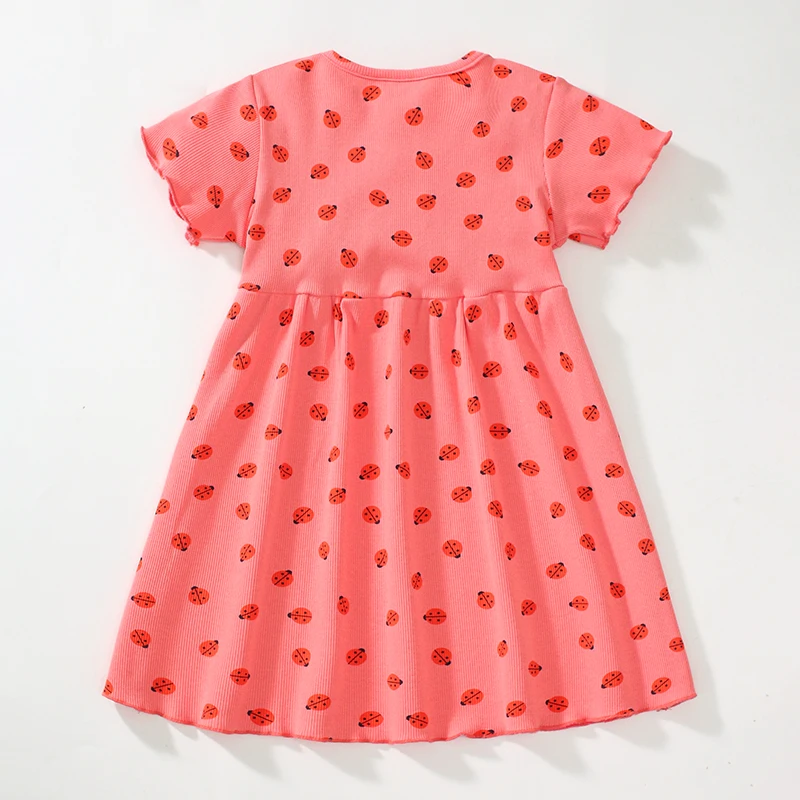 Ladybug Party Dress Children's Clothing 2025 Baby Girls Pink Dresses Cartoon Summer Holiday Dresses Kids Clothes