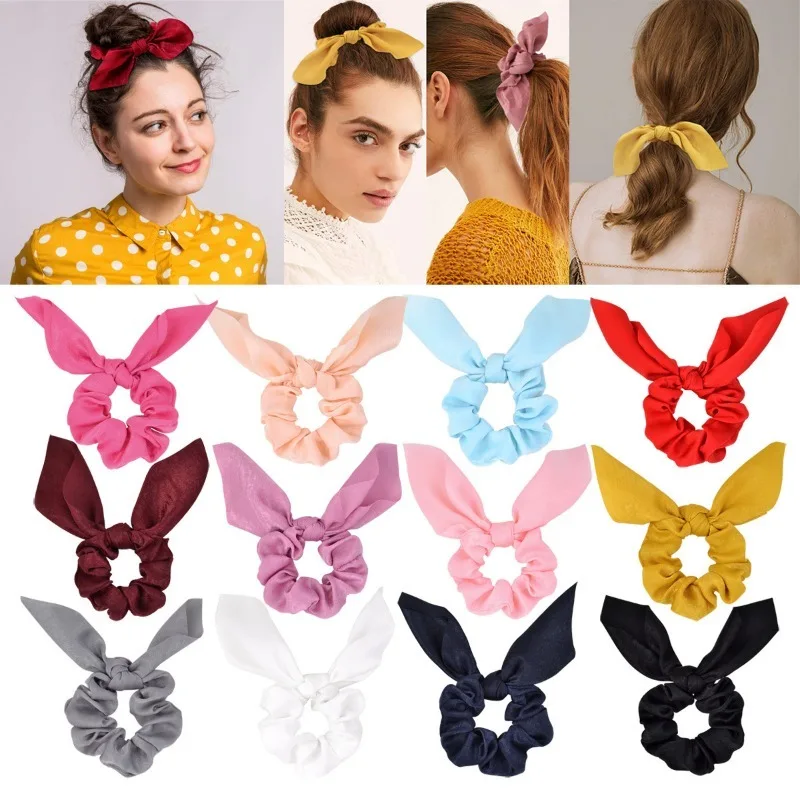 

Fashion Solid color Scrunchie Bowknot Hair Rope for Women Girls Ponytail Holder Hair Ties Elastic Hair Bands Hair Accessories