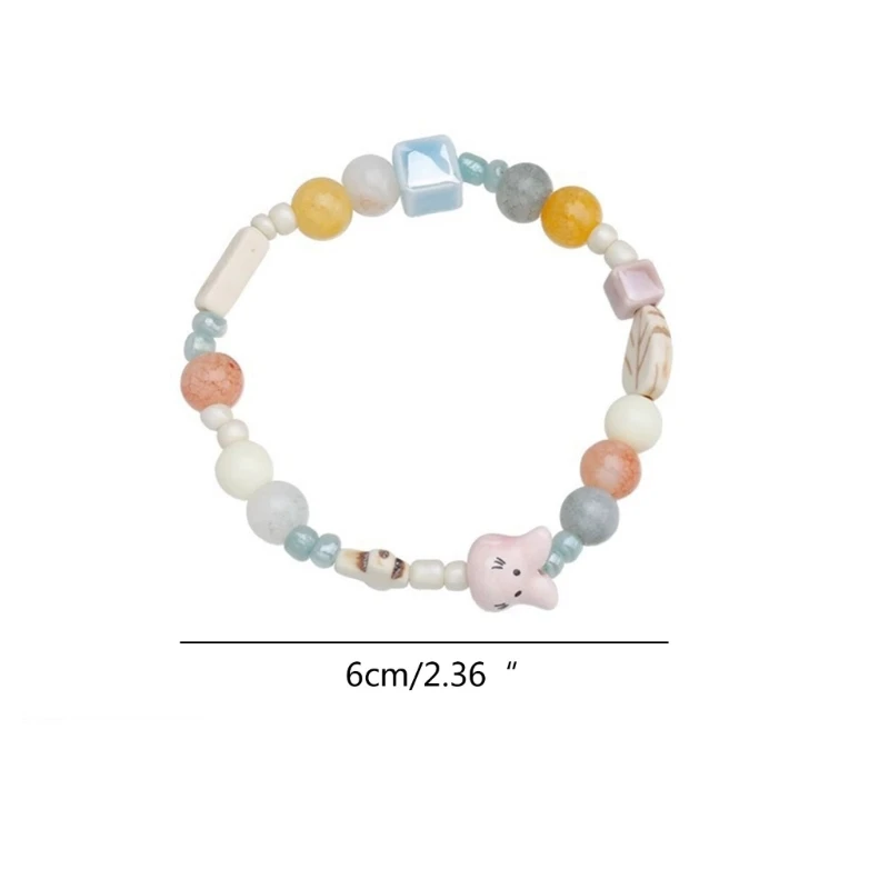 Ceramic Bead Elastic Bracelets Delicate Cute Rabbit Handchain Charming Jewelry Sweet Round Square Bead Bracelets Jewelry