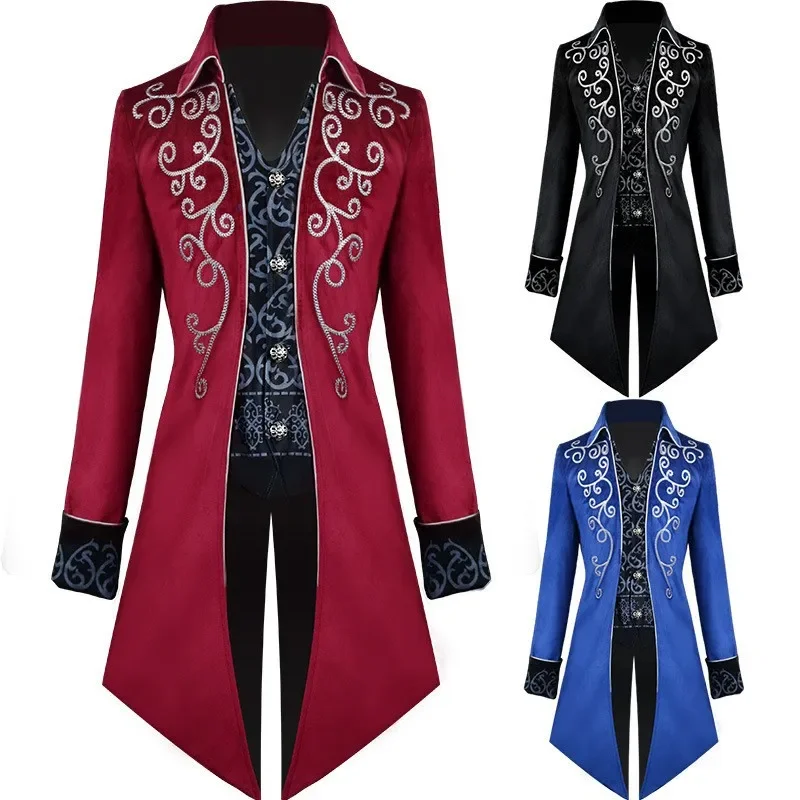 

Halloween Medieval Court Costume Silver Trimmed Tuxedo Men's Stage Costume
