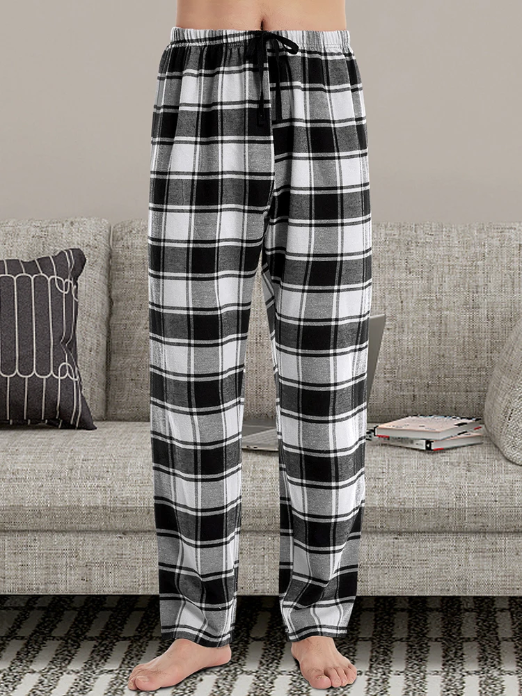 Pajama Pants Men's Sleep Bottoms Fashion Plaid Pajama Pants Lace Up Elastic Home Casual Trousers Loose Comfortable Straight Leg Yoga Pants