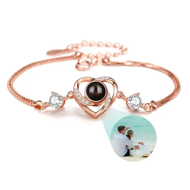 s925 Personalized Projection Photo Bracelet-Heart Pendant Bracelet-Projection -Memorial Custom Image Jewelry Women Family Gift 2