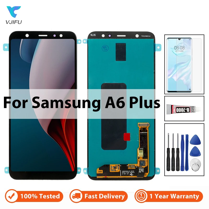 

Display For Samsung Galaxy A6+ A6 Plus 2018 A605 SM-A605FN LCD Touch Screen Digitizer Assembly Replacement with Tempered Glass