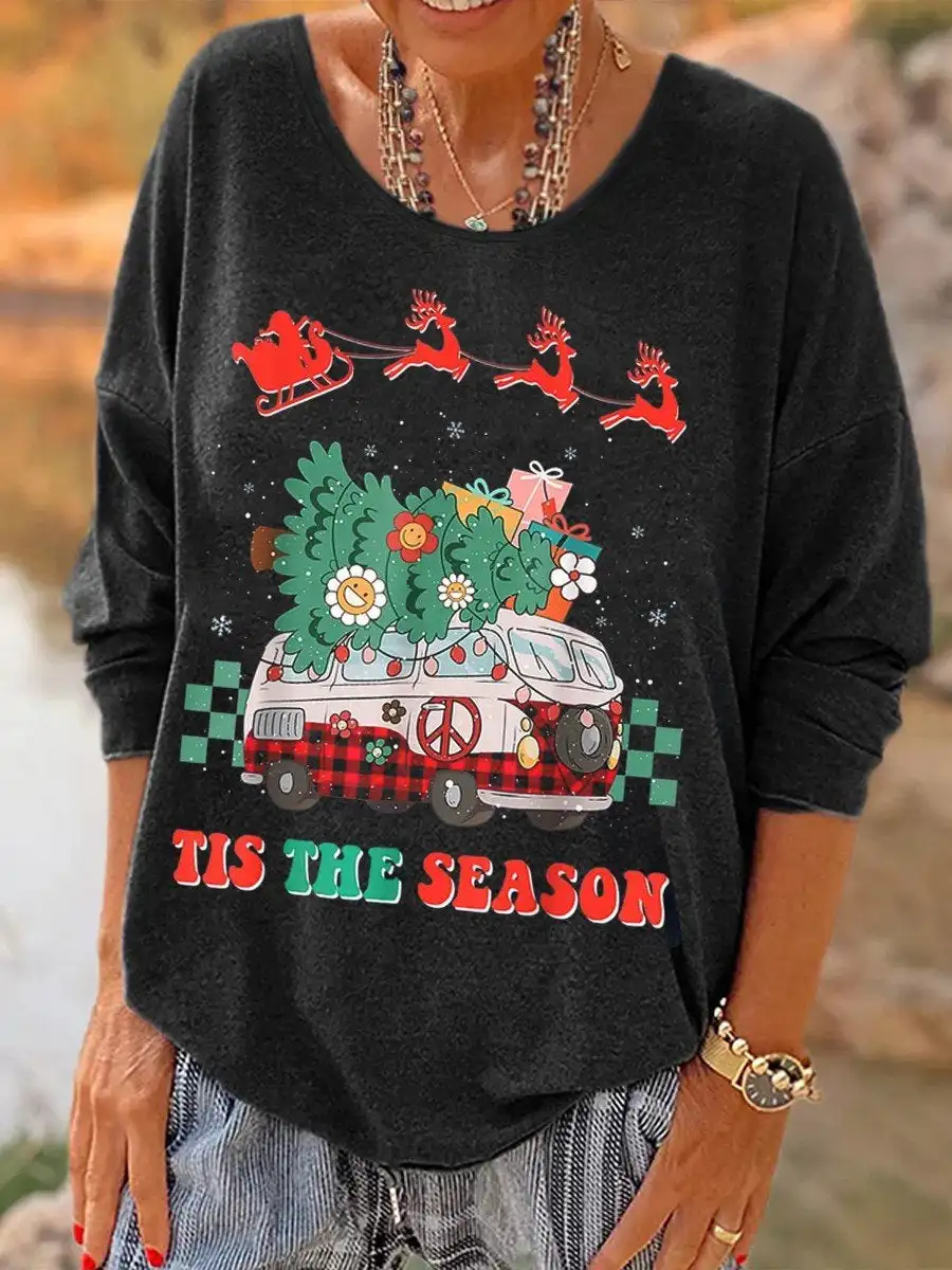 

Women Christmas Hippie Long Sleeves Top