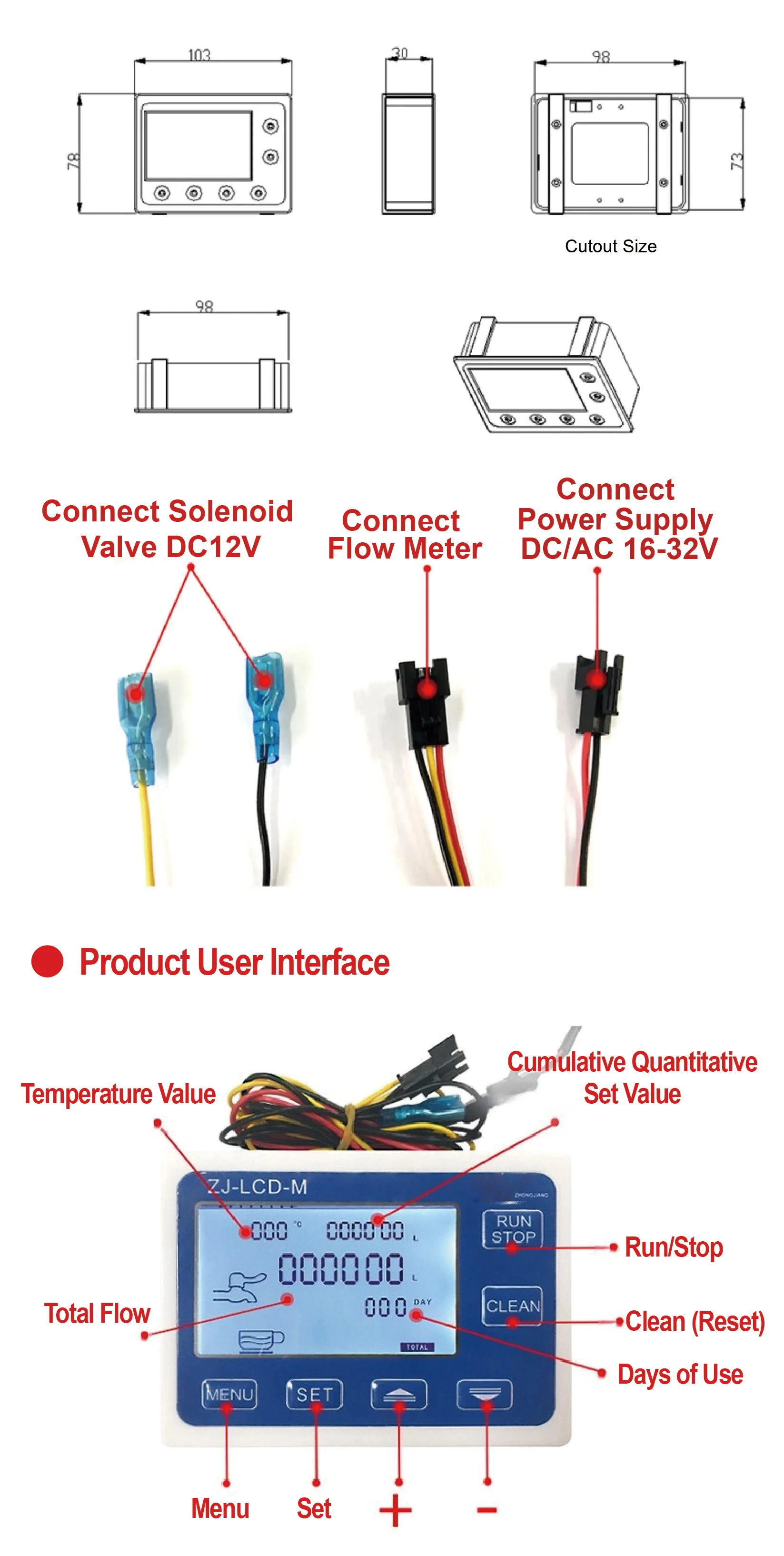 ZJ-LCD-M G1/2 digital flow control meter 0.1-9999L/gal S201 flow meter 1-30L/min