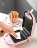 Portable Electric Sandwich Maker Home Multifunctional Machine Non-Stick Breakfast Maker Waffle Baking Pan Pot Pink Red Color 5
