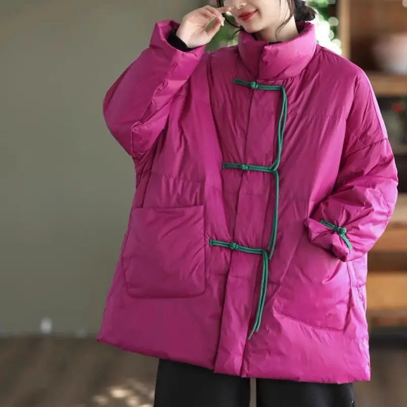 

Женское хлопковое пальто в этническом стиле, свободная китайская куртка большого размера с пуговицами-пластинами и стоячим воротником, верхняя одежда в стиле ретро, Z4263, зима 2023