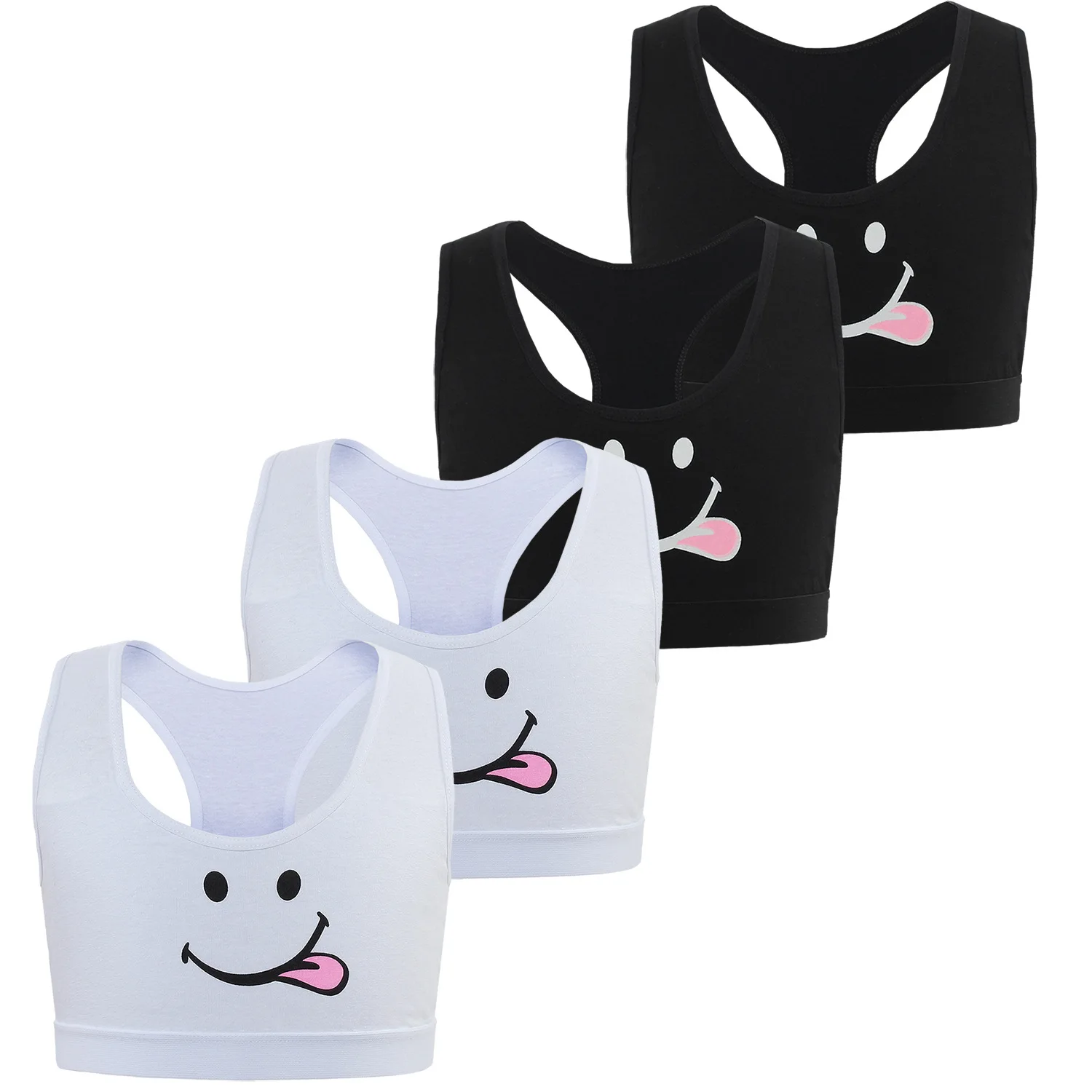 Teenage Girls Vest Bras Tops 2/4PCS Kids Underclothes Underwear Cute Smile Print Cartoon Children Cotton Sportswear Training Bra
