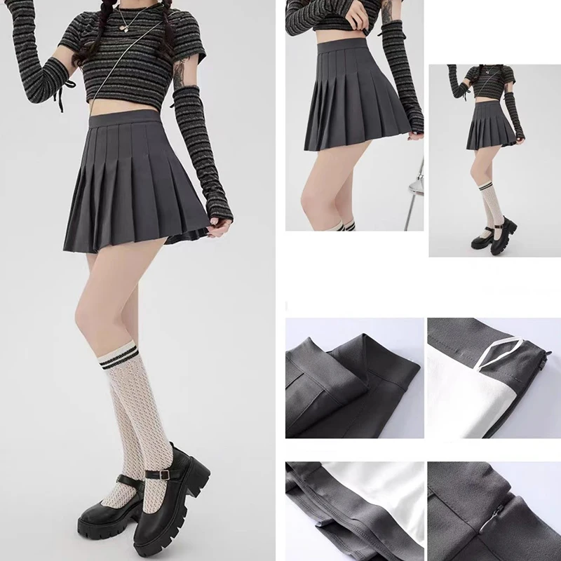 Preppy Style Kawaii Women Black Pleated Skirts Summer Korean Fashion High Waist Lining Cutecore Sweet Short Mini A-line Skirt