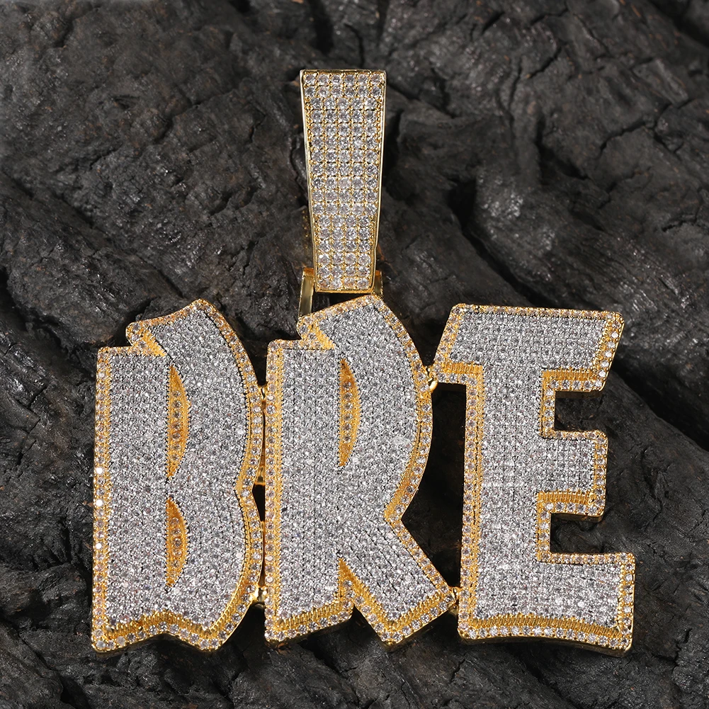 UWIN Two Tone Customized Name Pendant for Women Iced Out CZ Pave Setting Personalized Letter Pendant Necklace Fashion Jewelry