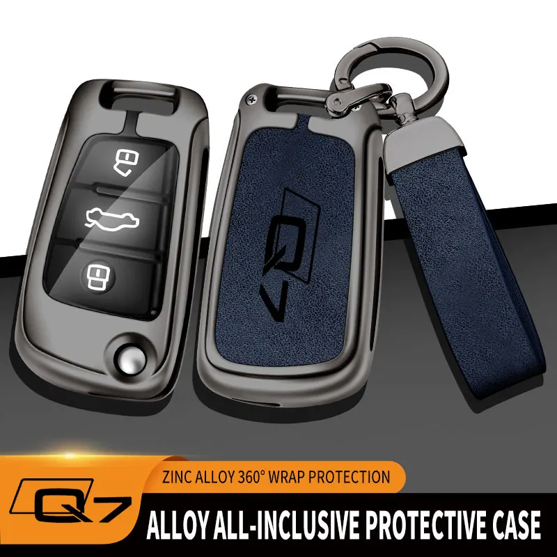 Sleek Metal Leather Car Key Cover with Keychain